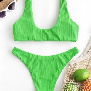 lime green ribbed high leg tank bikini swimsuit